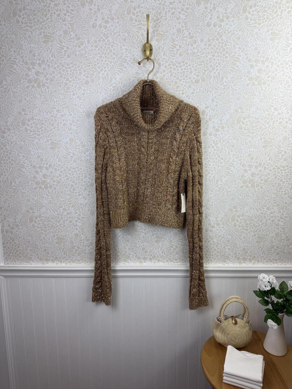 Pilcro Brown Shine Cable-Knit Turtleneck Sweater - Size - Small - NWT - Picture 4 of 9